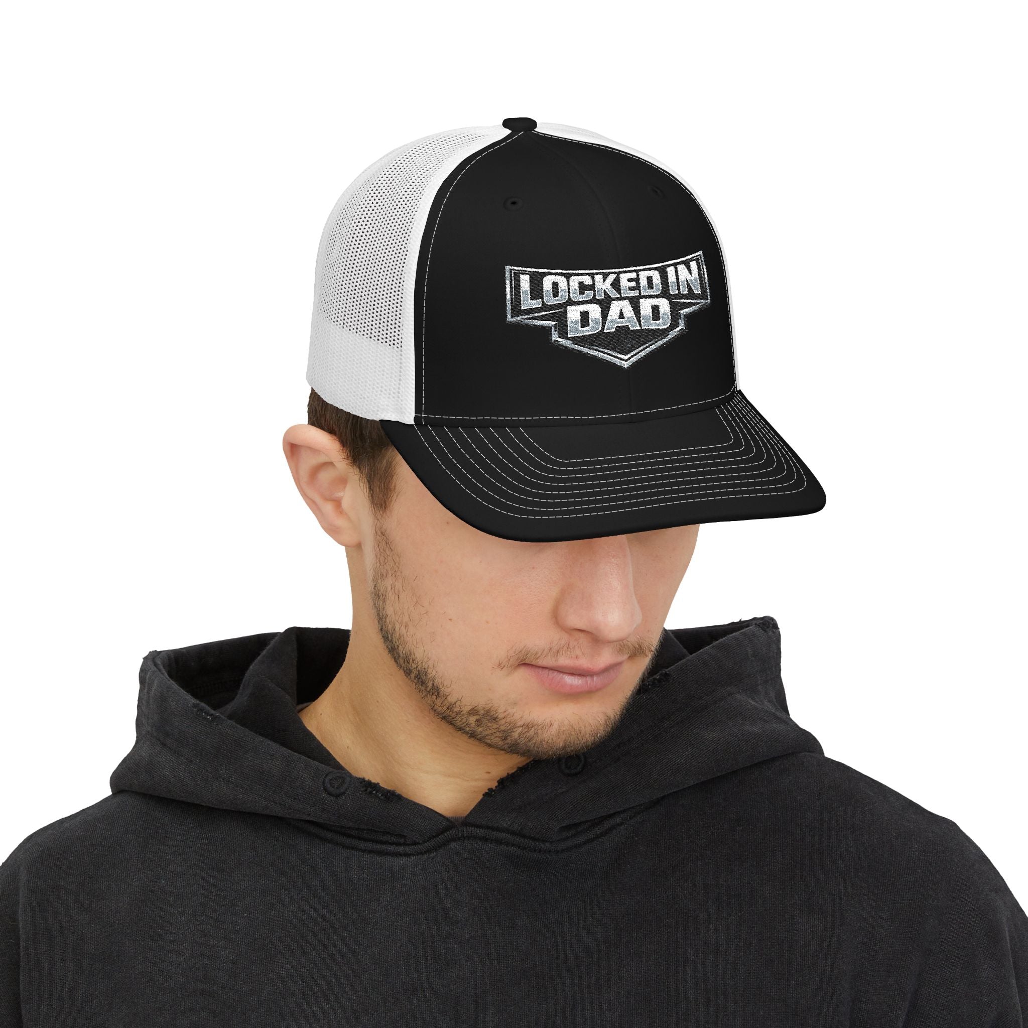 Locked In Dad Snapback Trucker Cap - Embroidered Mesh Back Hat for Fathers, Father's Day Gift